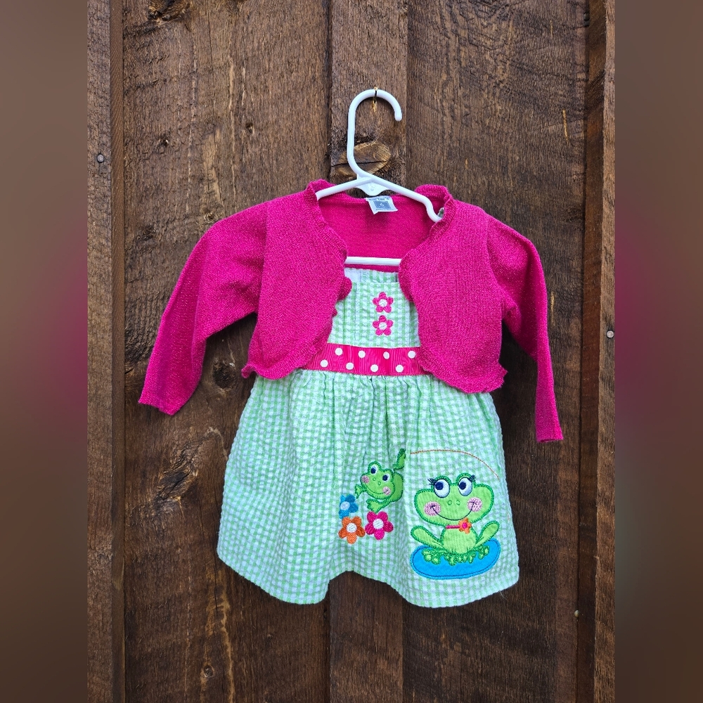 Vintage Seersucker Frog Dress Set